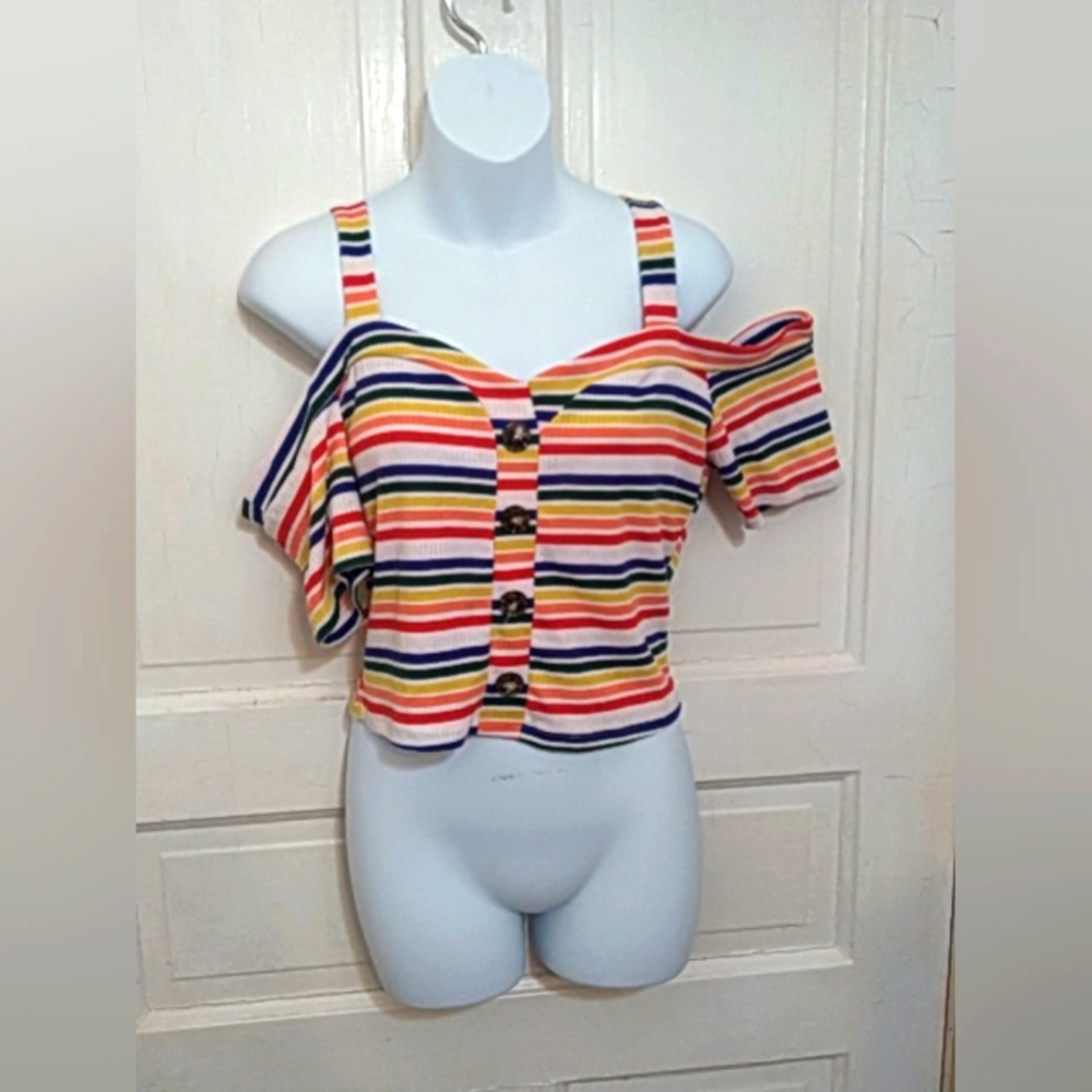 🛍️ BUNDLE ONLY 🛍️Yoyo 5 Cold Shoulder Multicolored Crop Top